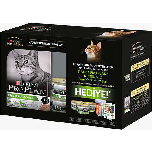 Pro Plan - Proplan Somonlu Kısırlaştırılmış Kedi Maması 1,5 Kg + Hediye Paketi 85 Gr X 3 Adet Ve Sterilised Kedi Rehberi (1)